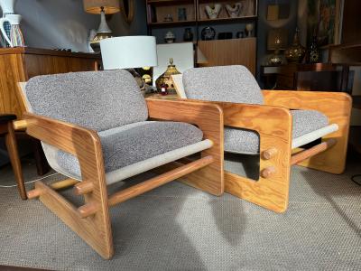  Scandinavia Woodworks Co Pair of 1970s postmodern plywood armchairs