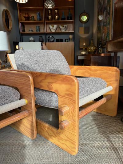  Scandinavia Woodworks Co Pair of 1970s postmodern plywood armchairs