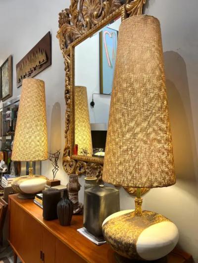  Scheurich Carstens 1960s Lava Glazed Scheurich Carstens Ceramic Table Lamps Original Shades Pair