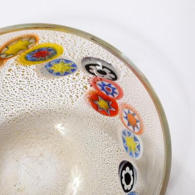  Schiavon Set of 8 Mid Century Modern Hand Blown Murano Millifiori 24K Gold Fleck Bowls
