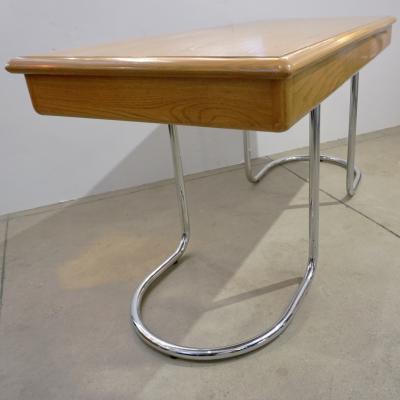  Schirolli 1970s Italian Vintage Curved Nickel Legs 3 Drawer Ash Tree Center Desk Console