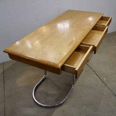  Schirolli 1970s Italian Vintage Curved Nickel Legs 3 Drawer Ash Tree Center Desk Console