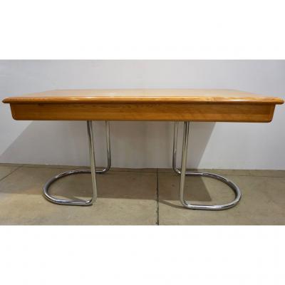  Schirolli 1970s Italian Vintage Curved Nickel Legs 3 Drawer Ash Tree Center Desk Console