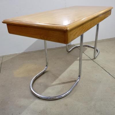  Schirolli 1970s Italian Vintage Curved Nickel Legs 3 Drawer Ash Tree Center Desk Console
