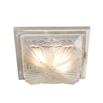  Schneider Electric Art Deco Skyscraper Cubist Cloud Form Nickel Flush Mount Chandelier by Schneider