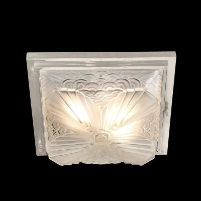  Schneider Electric Art Deco Skyscraper Cubist Cloud Form Nickel Flush Mount Chandelier by Schneider