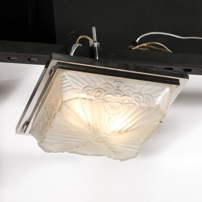  Schneider Electric Art Deco Skyscraper Cubist Cloud Form Nickel Flush Mount Chandelier by Schneider