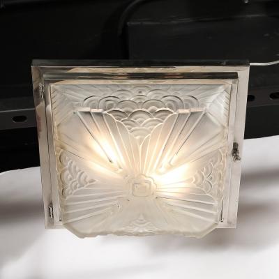  Schneider Electric Art Deco Skyscraper Cubist Cloud Form Nickel Flush Mount Chandelier by Schneider
