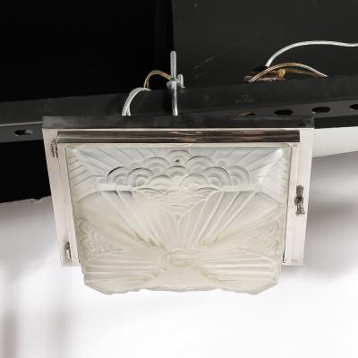  Schneider Electric Art Deco Skyscraper Cubist Cloud Form Nickel Flush Mount Chandelier by Schneider
