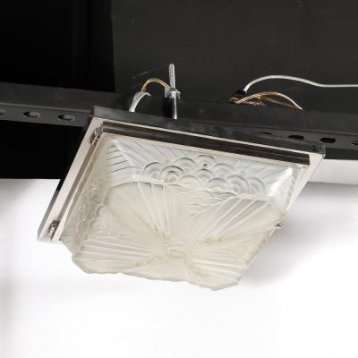  Schneider Electric Art Deco Skyscraper Cubist Cloud Form Nickel Flush Mount Chandelier by Schneider