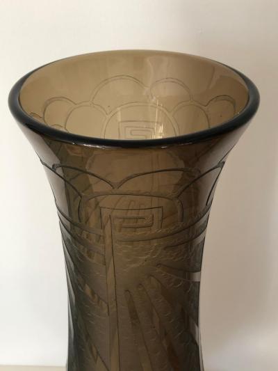  Schneider Glass Art Deco Massive Tall Schneider Wheel Cut Engraved Acid Etched Vase