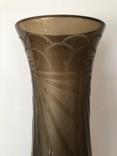  Schneider Glass Art Deco Massive Tall Schneider Wheel Cut Engraved Acid Etched Vase