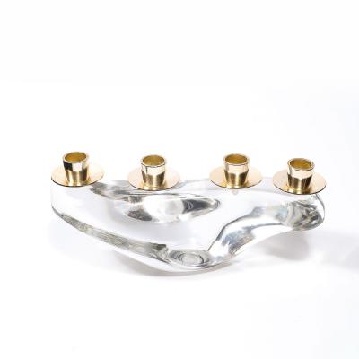  Schneider Mid Century Amorphic Candelabra in Crystal and Brass Signed Schneider