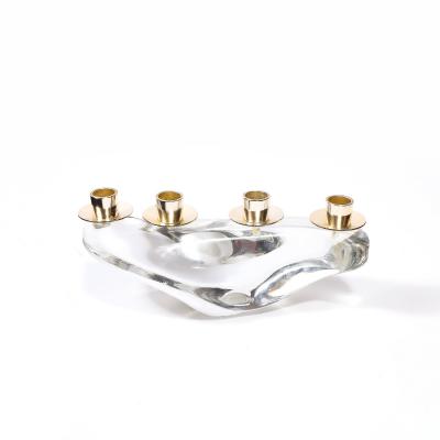  Schneider Mid Century Amorphic Candelabra in Crystal and Brass Signed Schneider