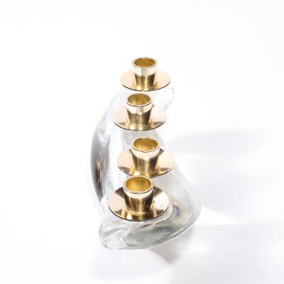  Schneider Mid Century Amorphic Candelabra in Crystal and Brass Signed Schneider
