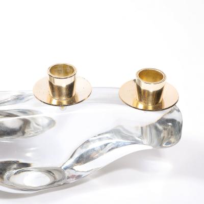  Schneider Mid Century Amorphic Candelabra in Crystal and Brass Signed Schneider