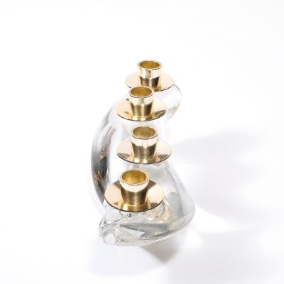  Schneider Mid Century Amorphic Candelabra in Crystal and Brass Signed Schneider