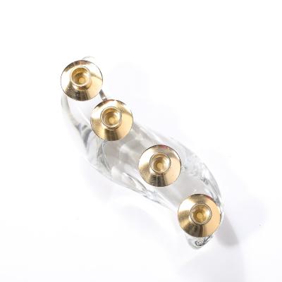  Schneider Mid Century Amorphic Candelabra in Crystal and Brass Signed Schneider