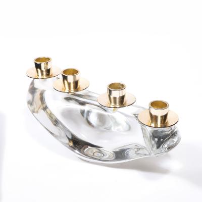  Schneider Mid Century Amorphic Candelabra in Crystal and Brass Signed Schneider