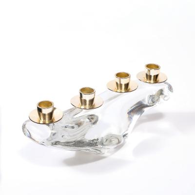  Schneider Mid Century Amorphic Candelabra in Crystal and Brass Signed Schneider