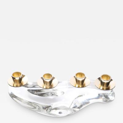  Schneider Mid Century Amorphic Candelabra in Crystal and Brass Signed Schneider