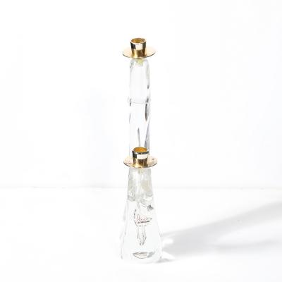  Schneider Mid Century Amorphic Crystal Brass Two Arm Candelabra Signed Schneider