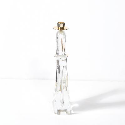  Schneider Mid Century Amorphic Crystal Brass Two Arm Candelabra Signed Schneider