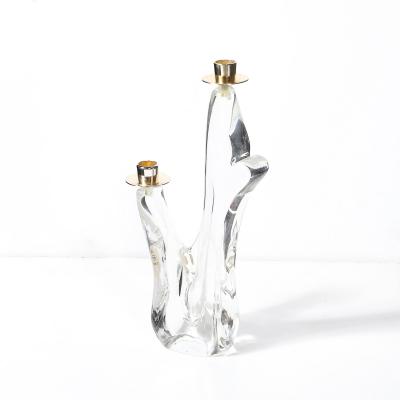  Schneider Mid Century Amorphic Crystal Brass Two Arm Candelabra Signed Schneider