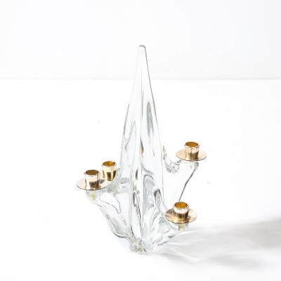  Schneider Mid Century Crystal Brass Amorphic 4 Arm Candelabra Signed Schneider