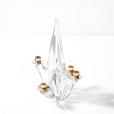  Schneider Mid Century Crystal Brass Amorphic 4 Arm Candelabra Signed Schneider