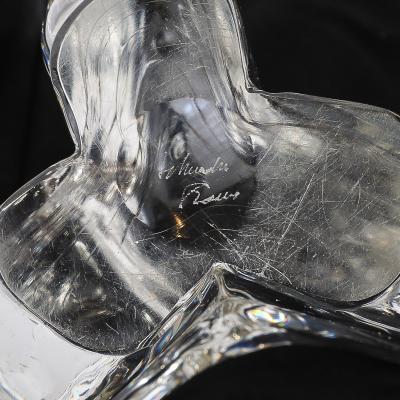  Schneider Pair of Mid Century Amorphic Crystal Brass 3 Arm Candelabra Signed Schneider