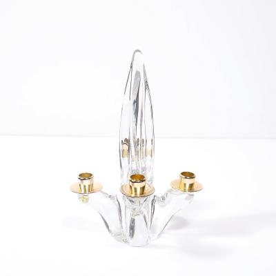  Schneider Pair of Mid Century Crystal Brass Amorphic 4 Arm Candelabra Signed Schneider