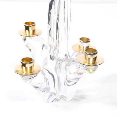  Schneider Pair of Mid Century Crystal Brass Amorphic 4 Arm Candelabra Signed Schneider