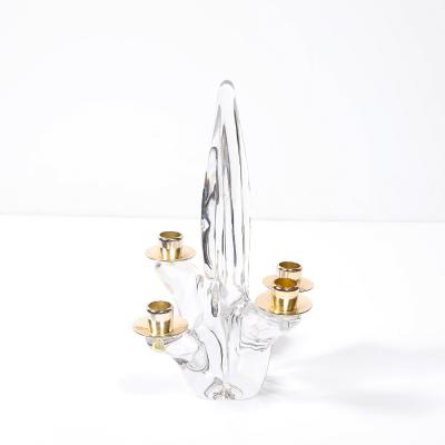  Schneider Pair of Mid Century Crystal Brass Amorphic 4 Arm Candelabra Signed Schneider