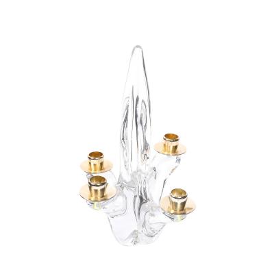  Schneider Pair of Mid Century Crystal Brass Amorphic 4 Arm Candelabra Signed Schneider