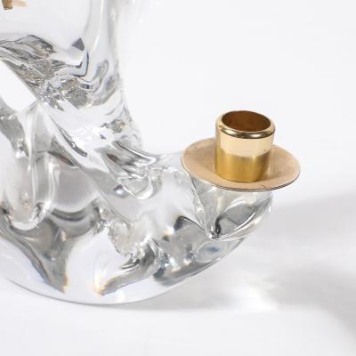  Schneider Pair of Mid Century Crystal Brass Candlestick Holders signed Schneider