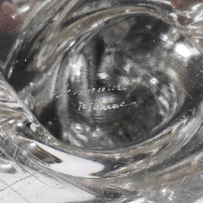  Schneider Pair of Mid Century Crystal Brass Candlestick Holders signed Schneider