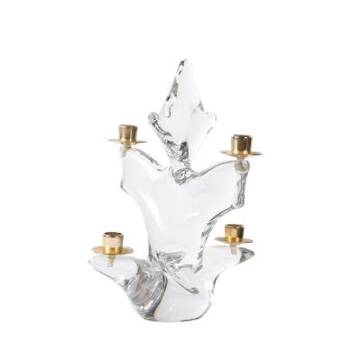  Schneider Pair of Mid Century Crystal Brass Candlestick Holders signed Schneider