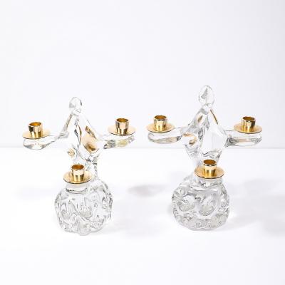  Schneider Pair of Mid Century Crystal Brass Tree Form Candelabras Signed Schneider