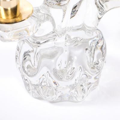  Schneider Pair of Mid Century Crystal Brass Tree Form Candelabras Signed Schneider