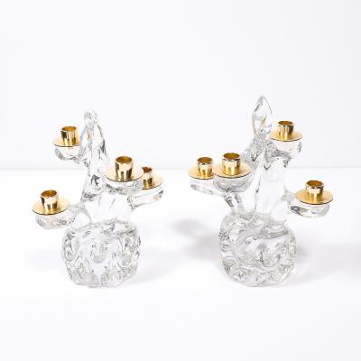  Schneider Pair of Mid Century Crystal Brass Tree Form Candelabras Signed Schneider