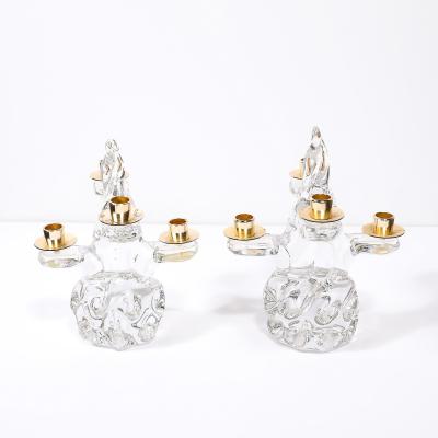  Schneider Pair of Mid Century Crystal Brass Tree Form Candelabras Signed Schneider