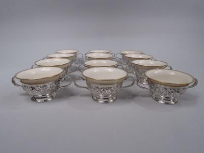 Schofield Co Set of 12 Schofield Baltimore Holders with Lenox Bouillon Inserts