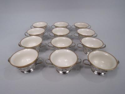  Schofield Co Set of 12 Schofield Baltimore Holders with Lenox Bouillon Inserts