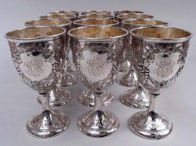  Schofield Co Set of 12 Schofield Baltimore Sterling Silver Grapevine Goblets