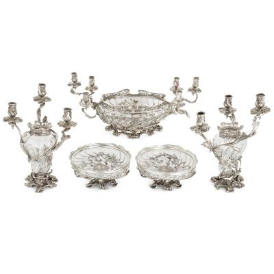 Schwarz Steiner Large antique Austrian silver and glass garniture by Schwarz Steiner
