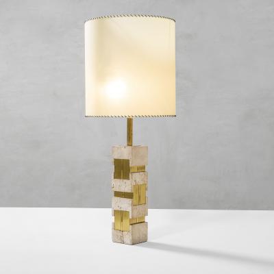  Sciolari Lighting Gaetano Sciolari Table Lamp in travertine brass and metal 70s