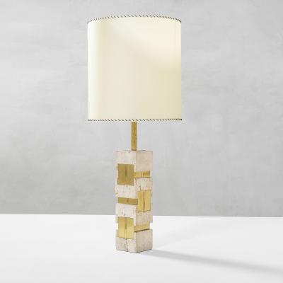  Sciolari Lighting Gaetano Sciolari Table Lamp in travertine brass and metal 70s