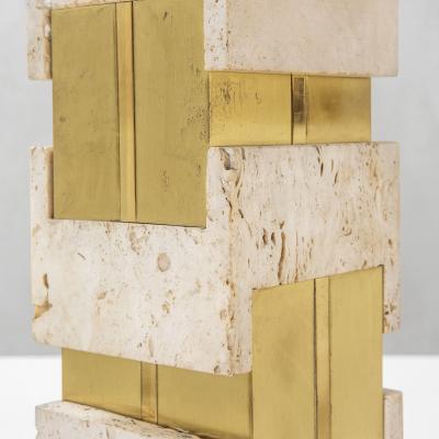  Sciolari Lighting Gaetano Sciolari Table Lamp in travertine brass and metal 70s