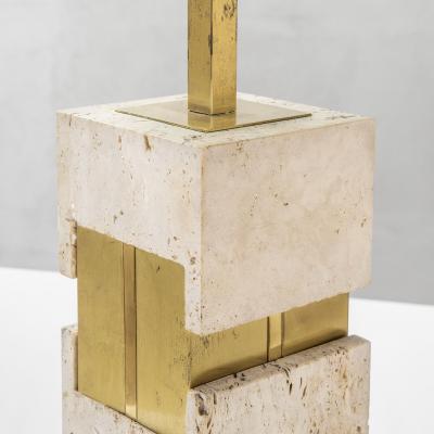  Sciolari Lighting Gaetano Sciolari Table Lamp in travertine brass and metal 70s